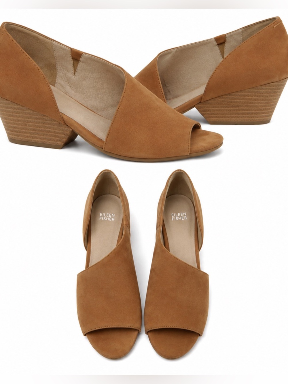 Eileen Fisher Women's Cognac Chestnut Suede D'orsay Open-Toe Wedge Heels 9